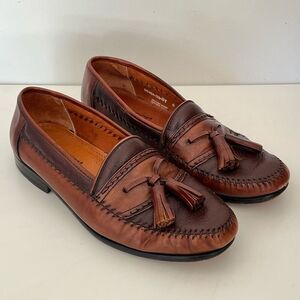 Brass Boot Tassel Leather Loafer Mens 8 W 2-Tone Brown Shoes Moccasins Moc Spain